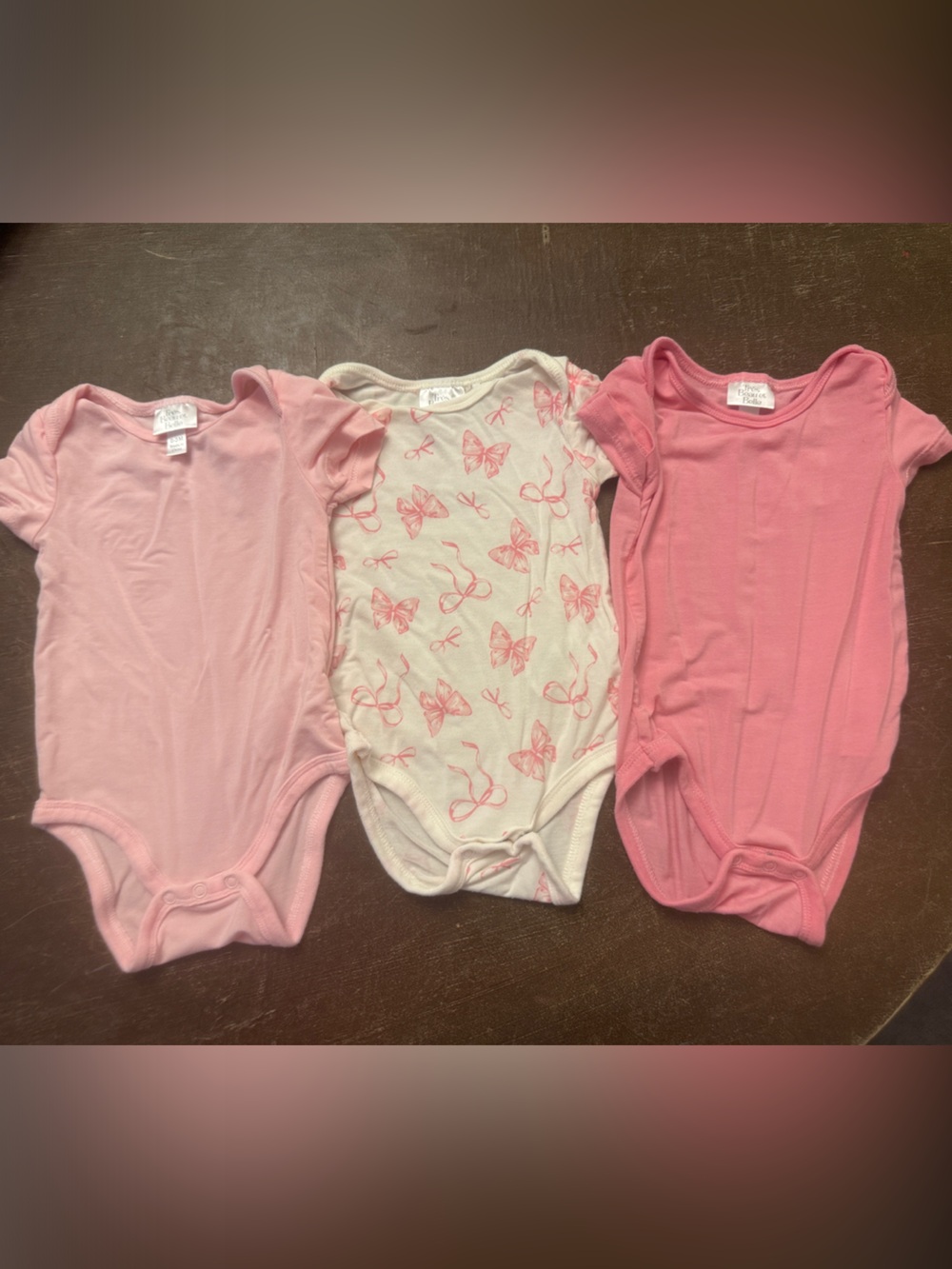 3-Pack Pink Short-Sleeve Baby Bodysuits 0-3 M